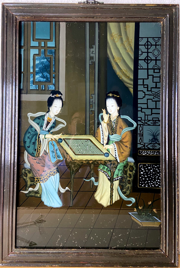 Tableau sous verre Chine XX e siècle 