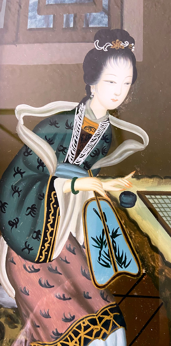 Tableau sous verre Chine XX e siècle 