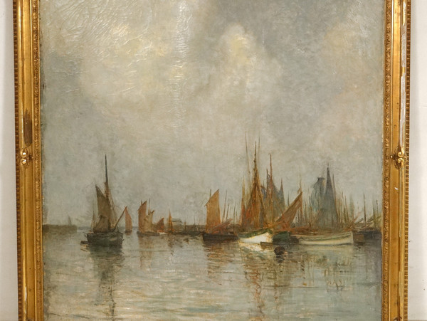 Großes HST Marine Henri Callot Schiffe Segelboote Hafen Belgien Expo Gent 1913 XX.