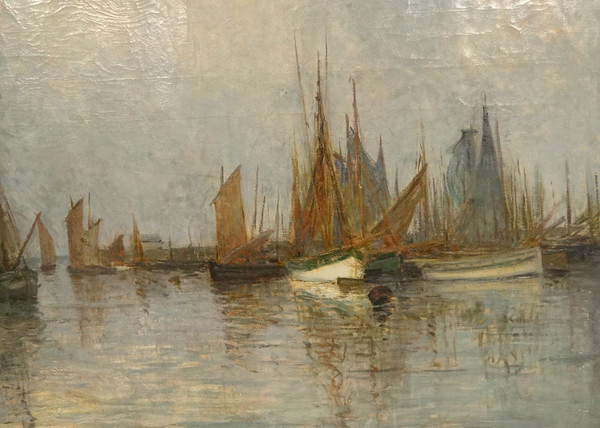Großes HST Marine Henri Callot Schiffe Segelboote Hafen Belgien Expo Gent 1913 XX.