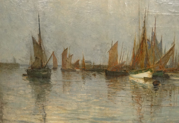 Großes HST Marine Henri Callot Schiffe Segelboote Hafen Belgien Expo Gent 1913 XX.