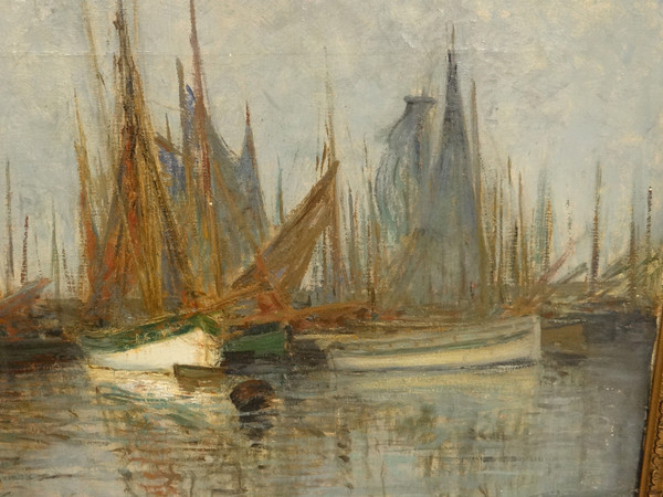 Großes HST Marine Henri Callot Schiffe Segelboote Hafen Belgien Expo Gent 1913 XX.