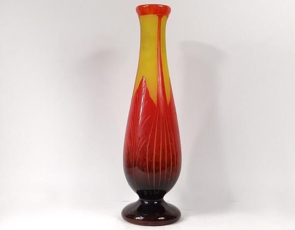 Large Vase Pâte de Verre Le Verre Français Schneider Feuilles Art Déco XXè