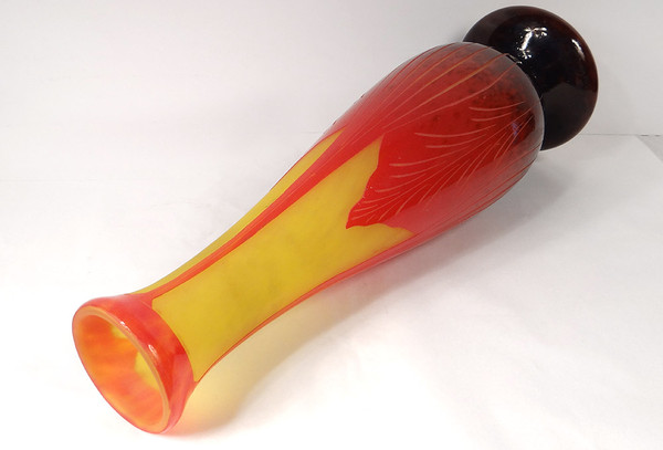 Large Vase Pâte de Verre Le Verre Français Schneider Feuilles Art Déco XXè