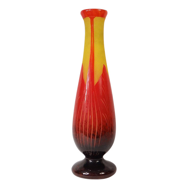 Grand Vase Pâte de Verre Le Verre Français Schneider Feuilles Art Déco XXè