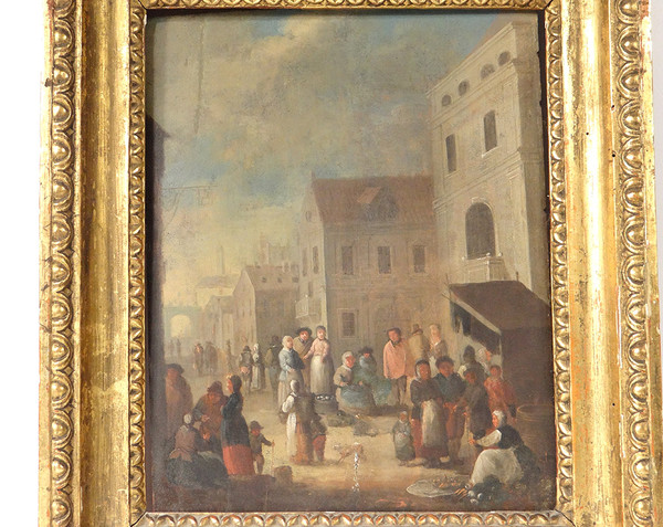 HSP Gemälde Personen Messe Markt Dorf Flämische Schule Holland XVIII.