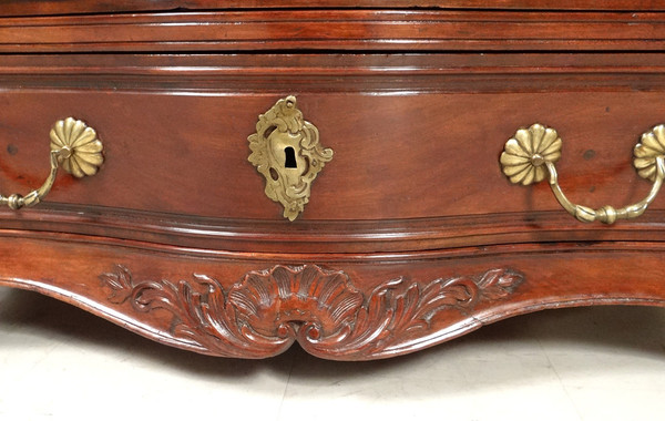 Commode Tombeau Bordelaise Louis XV Acajou Massif Cuba Bronze XVIIIè Siècle