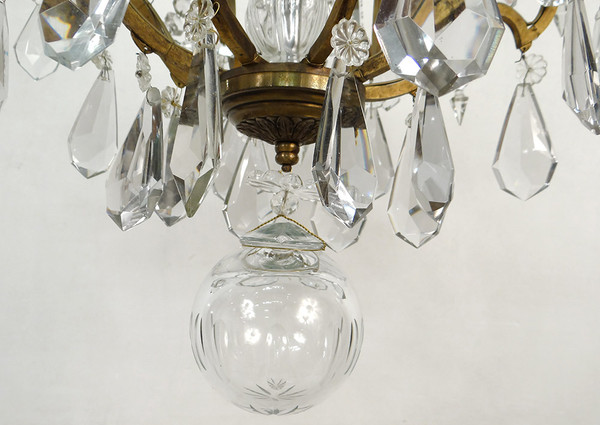 Lampadario a 8 luci in bronzo con ghirlande di cristallo tagliato Lampada a sospensione del XIX secolo