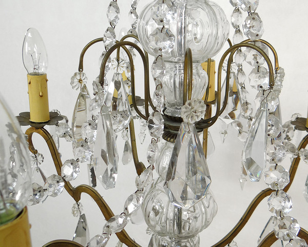 Lampadario a 8 luci in bronzo con ghirlande di cristallo tagliato Lampada a sospensione del XIX secolo