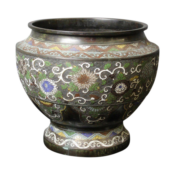 Vaso per piante Cloisonne in bronzo Giappone XIX