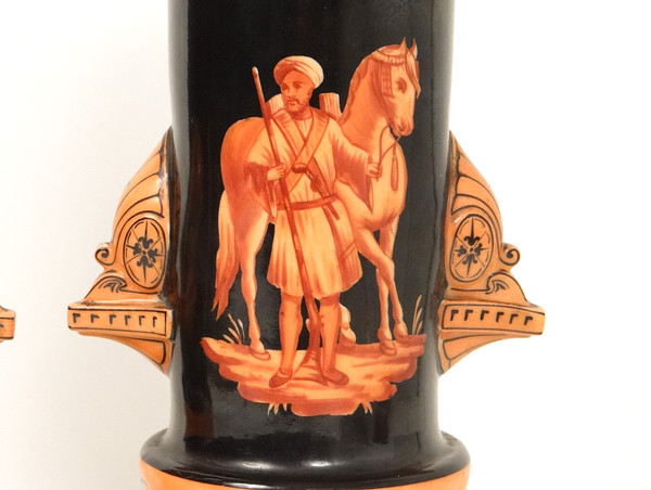 Pair of Porcelain Vases Paris Orientalist figures Horse XIXth century