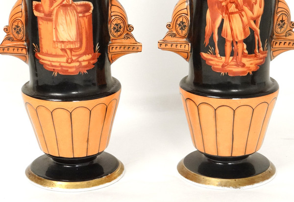 Pair of Porcelain Vases Paris Orientalist figures Horse XIXth century
