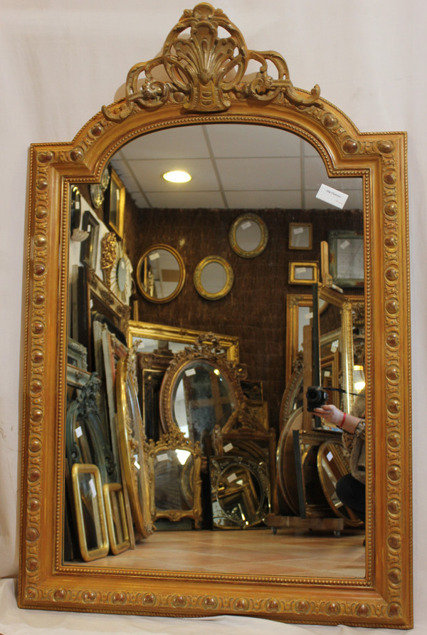 Large Antique Mantelpiece Mirror, Patina And Shell 96 X 148 Cm