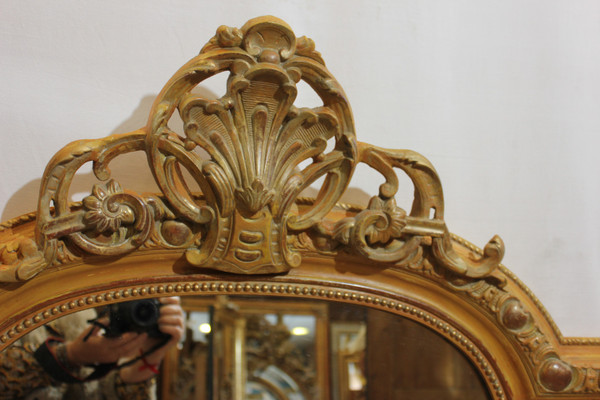 Large Antique Mantelpiece Mirror, Patina And Shell 96 X 148 Cm