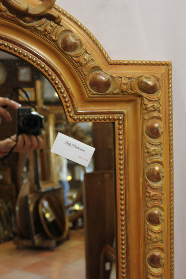 Large Antique Mantelpiece Mirror, Patina And Shell 96 X 148 Cm