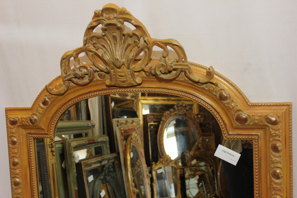 Large Antique Mantelpiece Mirror, Patina And Shell 96 X 148 Cm