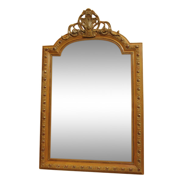 Large Antique Mantelpiece Mirror, Patina And Shell 96 X 148 Cm