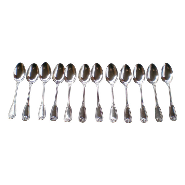 12 Espresso-/Mokka-Löffel aus versilbertem Metall Modell Maintenon (Schale) ERCUIS