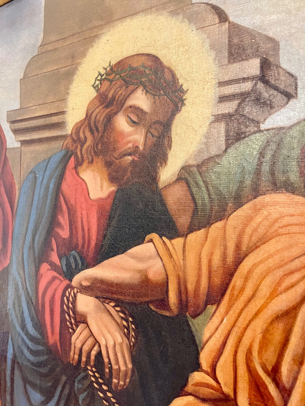 Sehr großes religiöses Gemälde Jesus erscheint vor Kaiphas