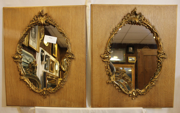 Pair Of Rectangular Mirrors, Wood And Gold, Rococo Style 48 X 58 Cm