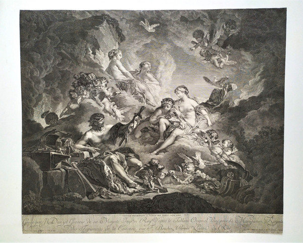 Mythological Etching Vulcan  Venus Engraving After Boucher 18th c Old Print