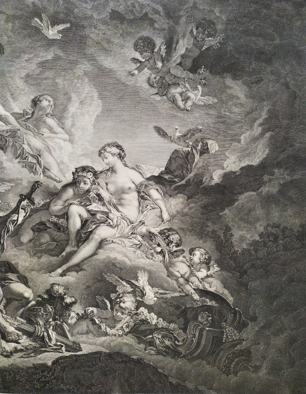 Mythological Etching Vulcan  Venus Engraving After Boucher 18th c Old Print