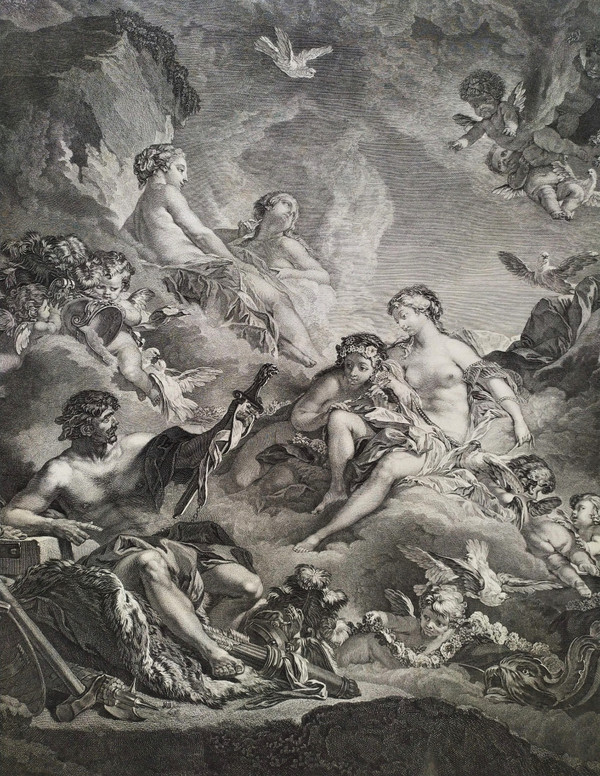 Mythological Etching Vulcan  Venus Engraving After Boucher 18th c Old Print