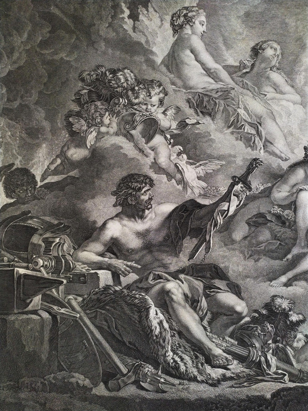 Mythological Etching Vulcan  Venus Engraving After Boucher 18th c Old Print