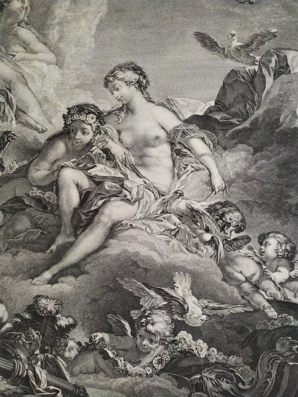 Mythological Etching Vulcan  Venus Engraving After Boucher 18th c Old Print