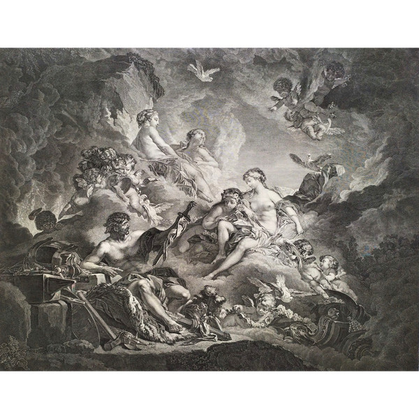 Mythological Etching Vulcan  Venus Engraving After Boucher 18th c Old Print