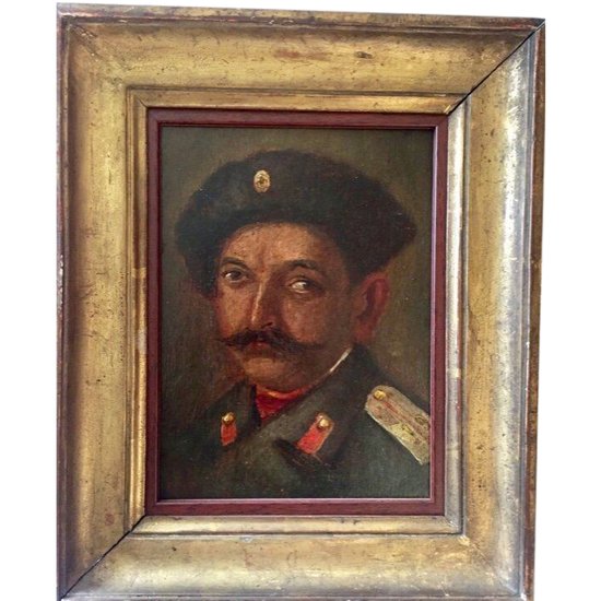 Portrait d’un Militaire Russe ou Soviétique . Huile Sur Panneau.