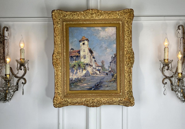 GEMÄLDE / ÖL AUF TAFEL VON GEORGES SERRIER 1852 / 1949 ( DORFSTRASSE )