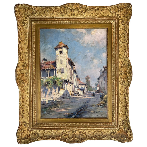 GEMÄLDE / ÖL AUF TAFEL VON GEORGES SERRIER 1852 / 1949 ( DORFSTRASSE )