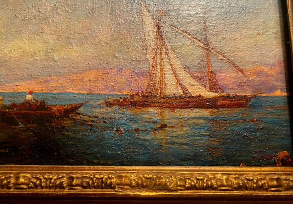 Fischer in der Bucht des Bosporus Öl auf Leinwand gerahmt 30er Jahre