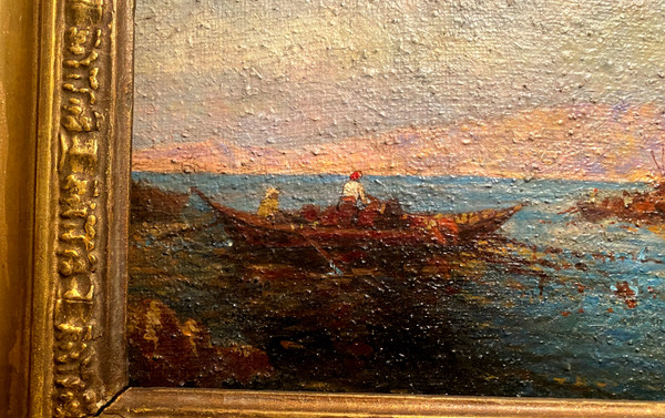 Fischer in der Bucht des Bosporus Öl auf Leinwand gerahmt 30er Jahre