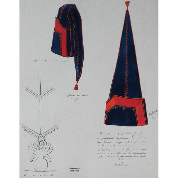 Charles BRUN 1825-1908 1st Empire artilleryman's uniform cap, drawing, Napoleon