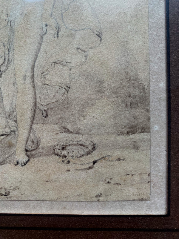 Dessin néo classique au lavis d'une femme dénudée de Nicolas Gosse dans son cadre Restauratio