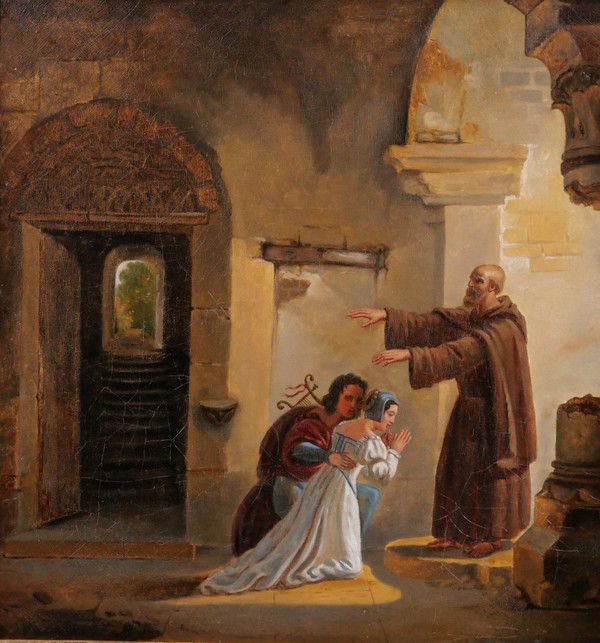 Villeneuve, XIX secolo, Il matrimonio segreto di Romeo e Giulietta di Frate Laurent, dipinto, 1831