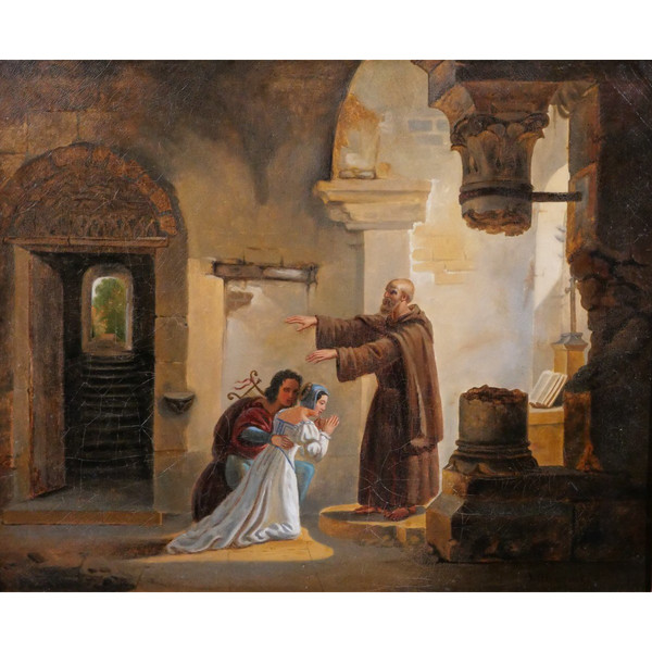 Villeneuve, XIX secolo, Il matrimonio segreto di Romeo e Giulietta di Frate Laurent, dipinto, 1831