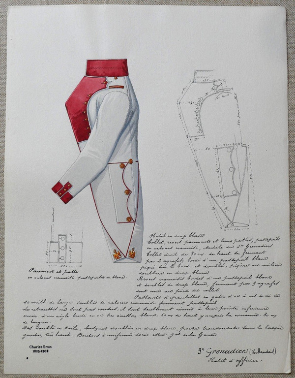 Charles BRUN 1825-1908 Dutch Grenadier officer's uniform, drawing, Napoleon, Empire