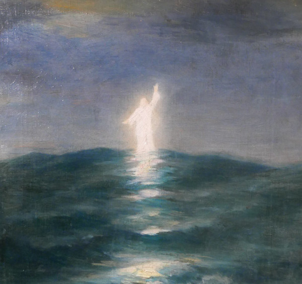 Antoine MORLON 1834-1913 Cristo Salvatore, dipinto, Salon, 1887, barca, mare, religione