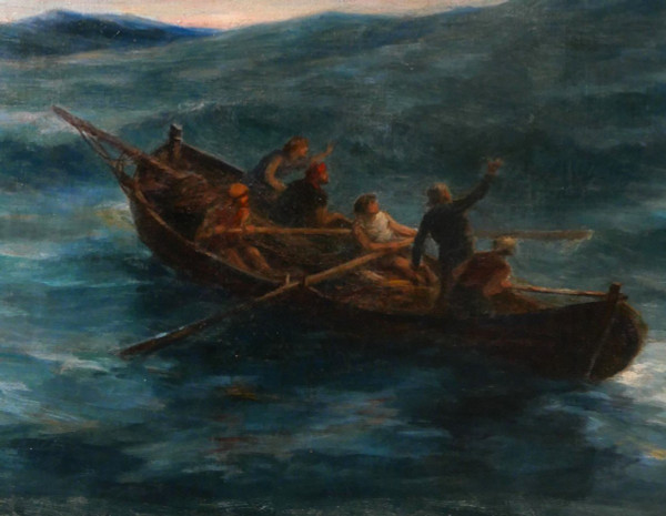 Antoine MORLON 1834-1913 Cristo Salvatore, dipinto, Salon, 1887, barca, mare, religione