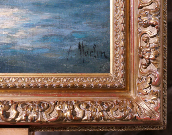 Antoine MORLON 1834-1913 Cristo Salvatore, dipinto, Salon, 1887, barca, mare, religione