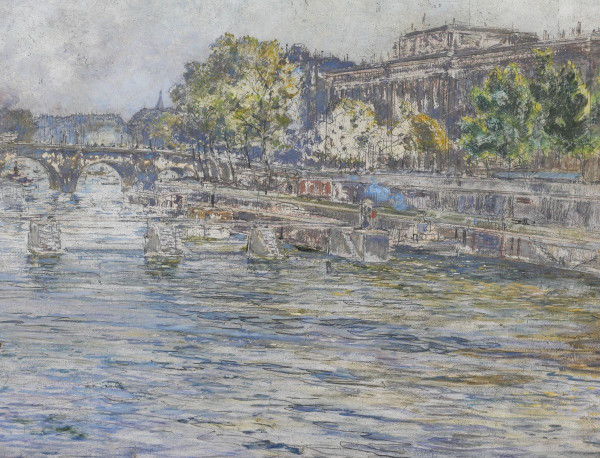 Frédéric HOUBRON 1851-1908 Paris, l'écluse de la Monnaie, tableau, 1902
