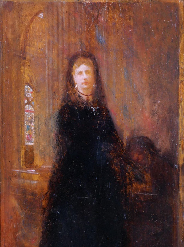 Charles SELLIER 1830-1882 Porträt einer Frau in einer Kirche, Gemälde, um 1870