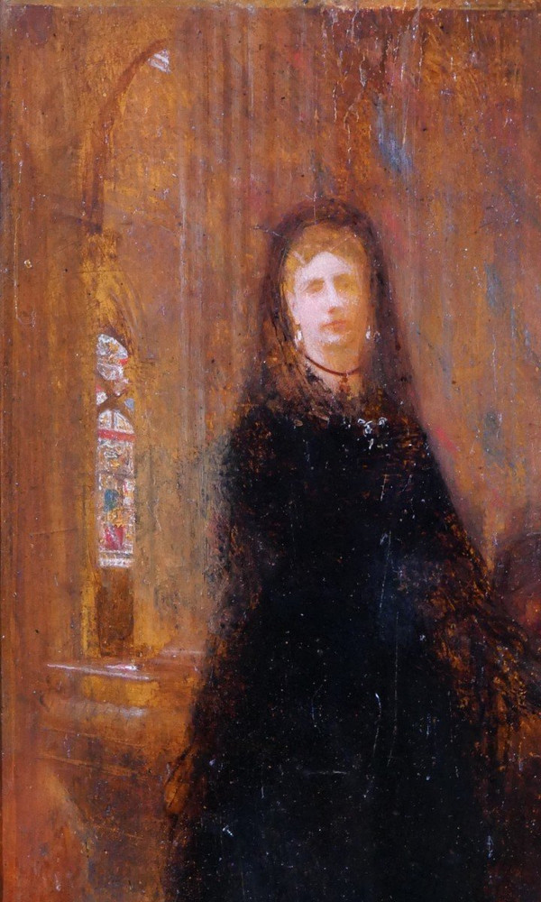 Charles SELLIER 1830-1882 Porträt einer Frau in einer Kirche, Gemälde, um 1870
