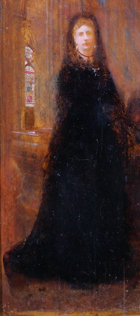 Charles SELLIER 1830-1882 Porträt einer Frau in einer Kirche, Gemälde, um 1870