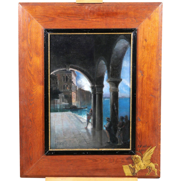 Guino Fedreghini 1861-1945 Venise, scène nocturne, tableau, 1888