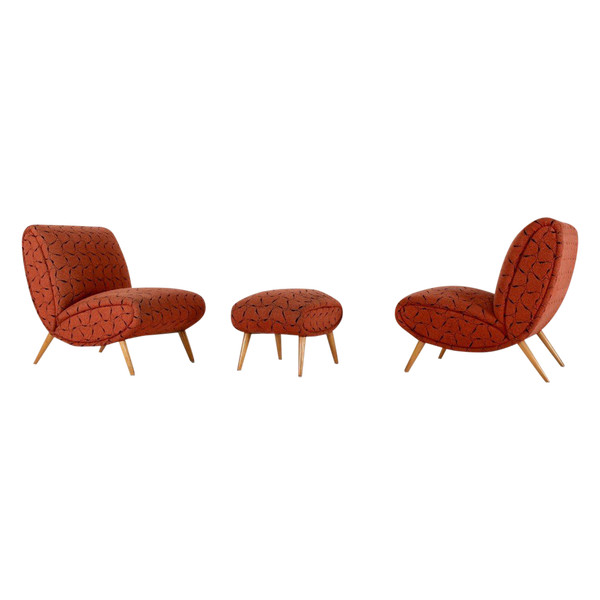Two Low Chairs and an Ottoman Norman Bel Geddes