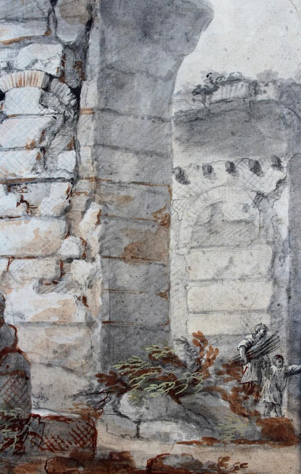 Charles Louis CLERISSEAU 1721-1820 Ruine antique, dessin